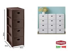 Stefanplast Elegance Cassettiera Slim Salvaspazio 4 Cassetti, Polipropilene, Colore Moka, cm 40x37x80 h, 30x40x80 h