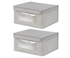 InterDesign Axis Organizer armadio, Scatola portaoggetti con coperchio media in polipropilene, Set da 2 scatole contenitori, grigio tortora/beige