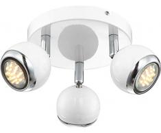 Globo OMAN 57882-3 - Plafoniera RÃ©tro da Soffitto con 3 faretti a LED da 7,5 W, Bianco/Metallo
