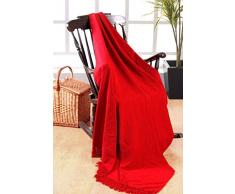 EliteHomeCollection - Coperta di ciniglia, 100% Poliestere, per divani a 3 posti o Letti matrimoniali, 225 x 250 cm, Colore: Rosso
