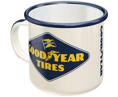 Nostalgic-Art Tazza smaltata retrò, Goodyear – Logo White – Idea regalo per amanti di auto e moto, Coppa da campeggio, Design vintage, 360 ml