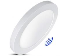 LED4U LD141 - Pannello LED con regolazione temperatura colore WW 3000K + NW 4000K + CW 6000K, lampada da soffitto super sottile, 19 mm (24W con sensore per microonde)