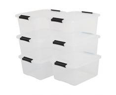 Iris Ohyama, Set di 6 scatole di immagazzinaggio, 15 L, con chiusura a scatto, impilabile, soggiorno, camera da letto, garage - Top Box TB-15 - Transparente