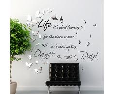 Walplus Adesivo da Parete, Motivo Dance in The Rain e Farfalle a Specchio, PVC, Nero/Argento, 120 x 90 cm