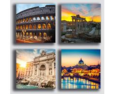 Quadri Moderni ROMA vaticano colosseo cittÃ citta 4 pezzi 30x30 cm Stampa su Tela CANVAS Arredamento XXL Arredo soggiorno salotto camera da letto cucina ufficio bar ristorante