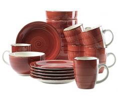 MÃSER, Serie Bel Tempo, Set di stoviglie per la Colazione in Diversi Colori, Gres, Rosso (Bel Tempo I), 18 Teile