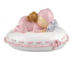 Mopec Y177.2 Statuetta salvadanaio, Motivo: Bebè su Cuscino, 16 x 10 x 14 cm, Colore: Rosa