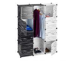 Relaxdays 10021966 Armadio Guardaroba, Bianco-Nero, Moderno, 9 Scomparti, Plastica, Divisorio, 145 x 110 x 37 cm, black/white