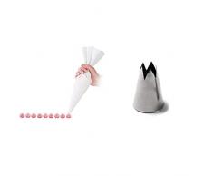 Tescoma Delicia sac a Poche in Tessuto, Bianco, 35 cm & Decora F 5 Cornetto Blisterato per Zeppole di San Giuseppe, Acciaio Inox, Argento