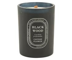 Galileo Casa Black Wood Candela Profumata Cotton Flower, Cera/Vetro, Nero, 8x8x10 cm