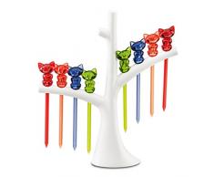 koziol Miaou antipasti forchette con Albero, Bianco con Blu Trasparente/Verde Oliva/Arancio/Rosso