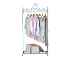 NEUN WELTEN - Appendiabiti in Metallo, Stile Shabby Chic, 163 x 80 x 40 cm, con ripiano portaoggetti (Blu)