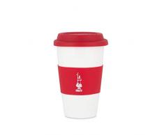 Bialetti To Go Mug da Ufficio (con Doppia Parete), Tazza in Porcellana con Coperchio e Banda in Silicone, capacità 300 ml, Red, Rosso