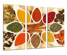 Quadro Su Legno, Spezie di colore in cucchiai bianchi, cucina, negozio, 97 x 62cm, Stampa in qualita fotografica. Ref. 26915