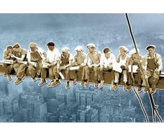 1art1 New York - Men On Girder, Blue Pop Art Poster Stampa (91 x 61cm)