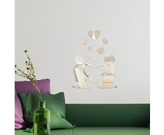 WALPLUS - Specchi decorativi da parete, a forma di gatti innamorati, colore argento