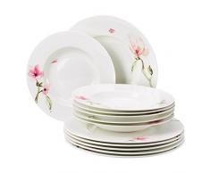 Rosenthal 61040-414124-18339 Jade - Servizio da tavola in Porcellana, 12 Pezzi, Motivo: Magnolie