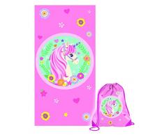 Unicorno Telo Mare o Piscina Originale, Rosa, cm 70x140 con Sacca Americana Rosa in Omaggio Fast Dry