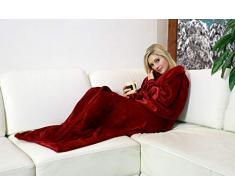 Walser 13682 Coperta coccolosa con maniche, coperta vivente, coperta in pile, rosso 150x180cm