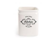 Excelsa Fine Quality Porta Utensili da Cucina, Ceramica, Bianco Avorio, Dimensioni: 11.5 x 11.5 x 14.7