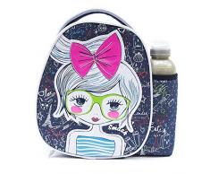 Smash - Contenitore portapranzo, Termico, con Bottiglia Inclusa, Tessuto, Navy/Pink, Fashionista Case And 500ml Bottle