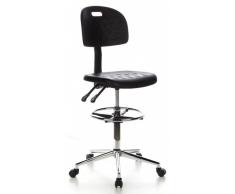 hjh OFFICE 665060 Sgabello da lavoro TOP WORK 23 nero, senza braccioli, robusto, con poggiapiedi, schienale e sedile regolabile in altezza, sedia da lavoro, base cromata, ergonomica, facile da pulire