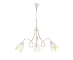 ONLI Lampadario 3 luci in Metallo Avorio spennellato Oro con Calle in Vetro Satinato sfumato Ambra