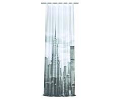 Home Fashion 48539-896 - Tenda in Voile con Passanti e Stampa Digitale New York, 245 x 120 cm, Colore: Nero/Bianco