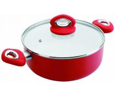 Ibili 418224 - Casseruola con coperchio, manico ricoperto di bachelite, rivestimento interno in ceramica, adatta per fornelli ad induzione e in vetroceramica, diametro 24 cm, altezza 9 cm, colore rosso/bianco