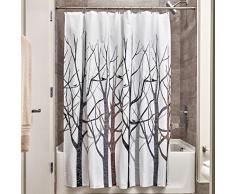 InterDesign Forest Tenda da doccia, Tenda per vasca da bagno con motivo raffinato, Tenda in poliestere in tessuto 183,0 cm x 183,0 cm, Poliestere grigio/nero