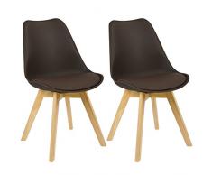 WOLTU BH29br-2 Sedia da Pranzo Cucina Sedia da Scrivania Studio Ufficio Seggiola Chairs Sgabello con Schienale Ecopelle Legno di Faggio Moderno Comodo Marrone 2 Pezzi