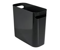 iDesign Cestino spazzatura con manici, Piccolo secchio spazzatura dal design moderno, Cestino rifiuti in plastica ideale per ufficio, bagno o cucina, nero