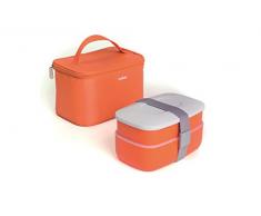 Excelsa EASY LUNCHBOX Porta Pranzo Termico con Posate, Plastica, Grigio/Arancione/Bianco