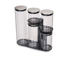 Joseph Joseph 95035 Podium 100 Set di 5 barattoli in Vetro con Base di Supporto, Grey