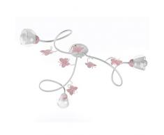 ONLI Plafoniera 3 luci cameretta in Metallo Bianco con Farfalle dipinte in Rosa