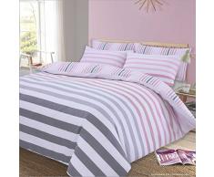 Dreamscene, Set Copripiumino con Federa, Reversibile, a Righe, Scala di Rosa e Bianco, per Letto Matrimoniale