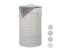 Relaxdays Cesto in bambÃ¹ Portabiancheria, Pieghevole con Coperchio, 70 l, Motivo con Triangoli, Ã 41 cm, Beige-Grigio