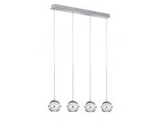 WOFI Lampadario pendente a 4 luci, 4 LED/6 W, 8,5 x 150 x 75, sospensione 150 cm, 3.000 K, 500 lm, classe di consumo energetico A +, cromato 7740.04.01.0000, plastica / metallo, trasparente