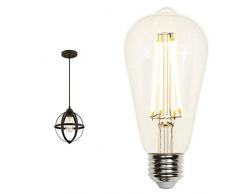 63619 Apparecchio di illuminazione a sospensione a luce singola da interno, finitura in bronzo lucidato a olio con punti brillanti, lampadina inclusa