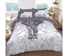 Sleepdown Elephant Mandala Purple Set Copripiumino per Letto King Size, Cotone, Viola