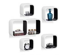 Relaxdays 10021889_362 Set 5 Mensole da Parete con Angoli Arrotondati, Montaggio Verticale e Orizzontale, Legno MDF, Bianco-Nero