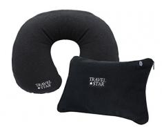Travelstar TS-N-1001Â âÂ 4001Â Set di 2Â N:Â âÂ Cuscino cervicale Gonfiabile + Cuscino in Nero, in Poliestere, 3Â x 17Â x 20Â cm
