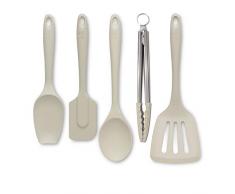 Zeal JSET45C - Pinze da cucina antiaderenti, in silicone, spatola e cucchiaio, 5 pezzi, colore: panna