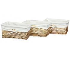 Vintiquewise cestino in vimini foderato con rivestimento bianco, naturale, set di 3