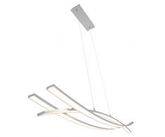 Briloner Leuchten Lampadario LED a sospensione, regolabile, dimmerabile, moderno, 53 W, 3 listelle LED integrate, 120 x 120 max x 11 cm (L x A max x P), nickel, argento
