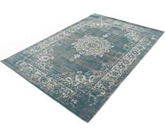 LIFA LIVING Tappeto Vintage 133x200 cm soggiorno camera da letto Tappeto Salotto con Motivo Orientale Blu Grigio in Morbida Lana