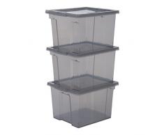 Iris Ohyama Useful Storage Box USB-S Set di 3 scatole di immagazzinaggio con Coperchio, Grigio, 13 L, 24 x 29 x 18,5 cm, 3 unitÃ