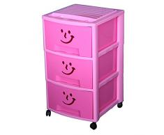 Mondex cassettiera con 3 cassetti e ruote, per bambini, in plastica, 39Â x 37Â x 67Â cm, Plastica, Rose, 67 CM