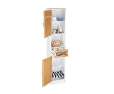 Relaxdays, Bianco/Marrone Mobile Bagno a Colonna, 2 Ante, 1 Cassetto, Scaffale Alto, HLP 180x39x30 cm ca, Legno e bambÃ¹, Pannelli MDF, 180 x 39 x 30 cm