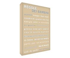 Feel Good Art KR1624-01IT Quadro su Tela da Muro in Moderno Stile Tipografico con Testo Regole dei Bambini, Beige, 60 x 30 x 4 cm
